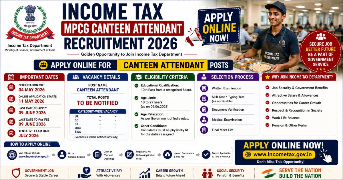 Income Tax MPCG Canteen Attendant Recruitment 2026
